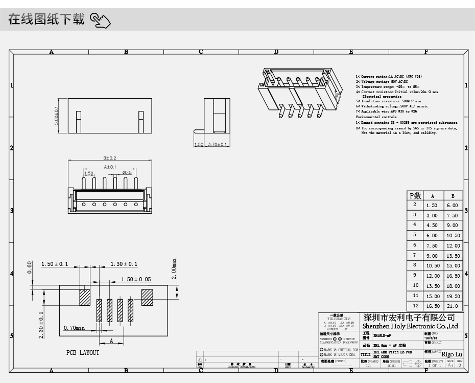 接插件ZH (1.5mm)5P位臥式貼片連接器插座 插頭端子座,宏利