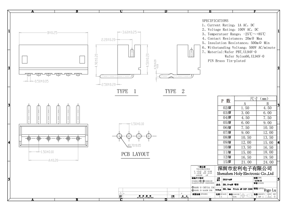 連接器ZH-10AW/1.5MM 10PIN插座子 90度彎腳 接線端子 電子線插件,宏利