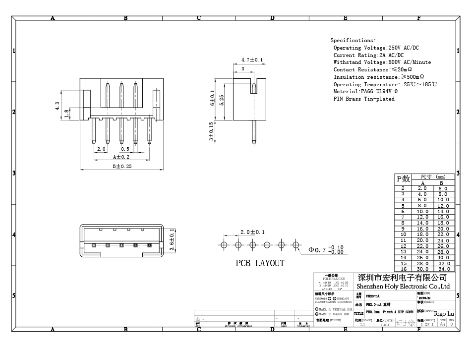  電子現(xiàn)貨供應PHD直針連接器 2.0mm 接插件 條形連接器2A-12A,宏利